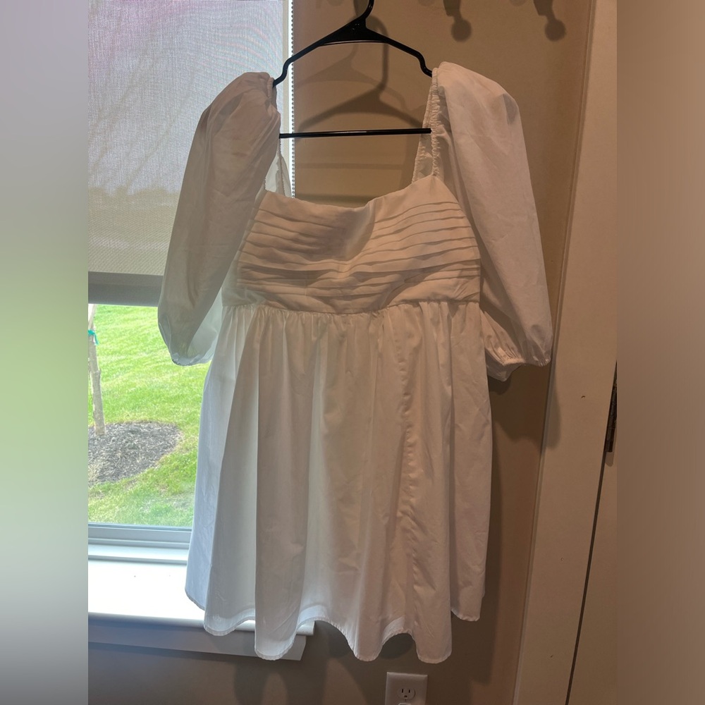 White Abercrombie Emerson Poplin Puff Sleeve Mini Dress
